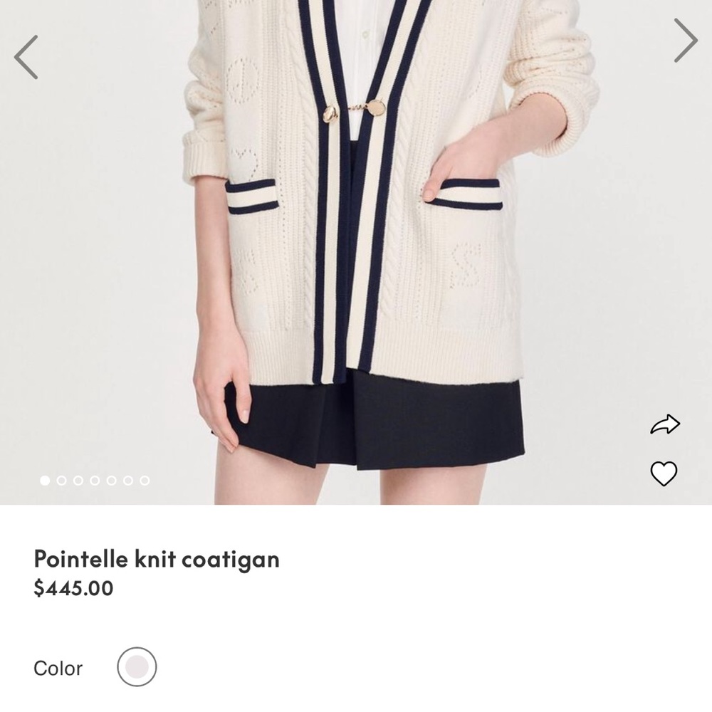 SANDRO Esperance striped wool cardigan in Ecru (NEW)